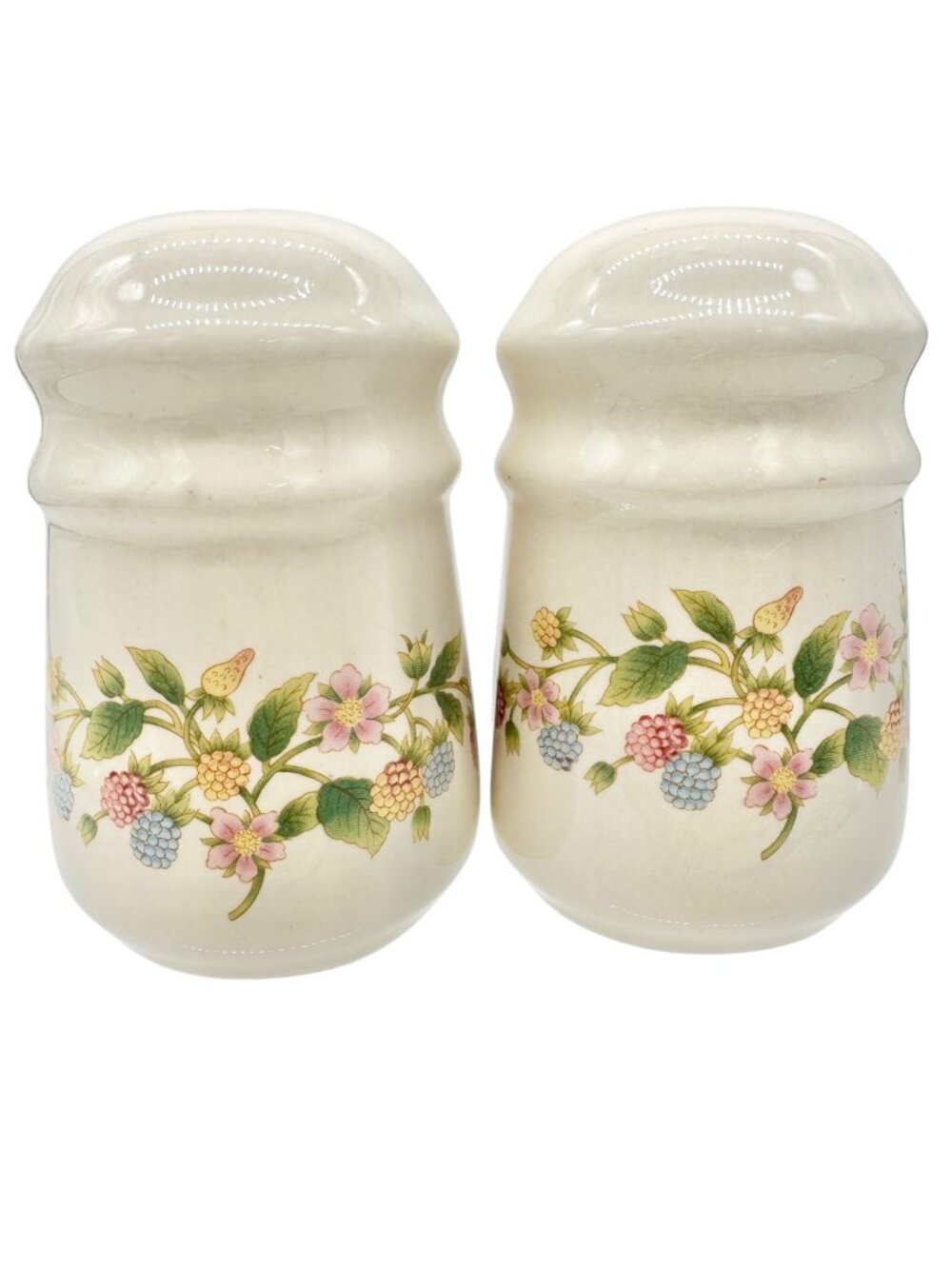 Floral Ceramic Salt and Pepper Shakers Cream Colored Berries Vintage Set 3.5"H